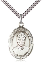 [7360SS/24S] Sterling Silver Saint Josephine Bakhita Pendant on a 24 inch Light Rhodium Heavy Curb chain