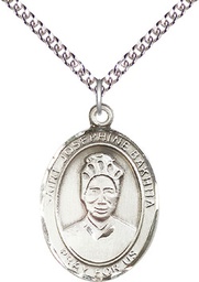 [7360SS/24S] Sterling Silver Saint Josephine Bakhita Pendant on a 24 inch Light Rhodium Heavy Curb chain