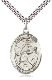 [7361SS/24S] Sterling Silver Saint Edwin Pendant on a 24 inch Light Rhodium Heavy Curb chain