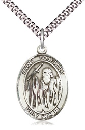 [7363SS/24S] Sterling Silver Saint Polycarp of Smyrna Pendant on a 24 inch Light Rhodium Heavy Curb chain