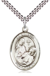 [7364SS/24S] Sterling Silver Saint Fina Pendant on a 24 inch Light Rhodium Heavy Curb chain
