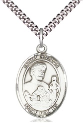 [7367SS/24S] Sterling Silver Saint Kieran Pendant on a 24 inch Light Rhodium Heavy Curb chain