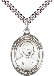 [7370SS/24S] Sterling Silver Saint John Berchmans Pendant on a 24 inch Light Rhodium Heavy Curb chain