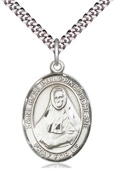 [7371SS/24S] Sterling Silver Saint Rose Philippine Pendant on a 24 inch Light Rhodium Heavy Curb chain