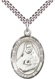 [7371SS/24S] Sterling Silver Saint Rose Philippine Pendant on a 24 inch Light Rhodium Heavy Curb chain