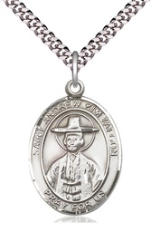 [7373SS/24S] Sterling Silver Saint Andrew Kim Taegon Pendant on a 24 inch Light Rhodium Heavy Curb chain