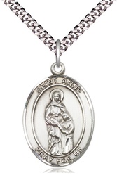 [7374SS/24S] Sterling Silver Saint Anne Pendant on a 24 inch Light Rhodium Heavy Curb chain