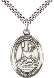 [7376SS/24S] Sterling Silver Saint Honorius Pendant on a 24 inch Light Rhodium Heavy Curb chain