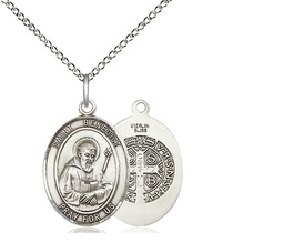 [8008SS/18SS] Sterling Silver Saint Benedict Pendant on a 18 inch Sterling Silver Light Curb chain