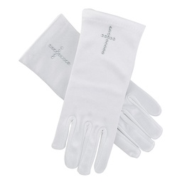 [F2018 ] First Communion Satin Gloves W/Cross - Communion