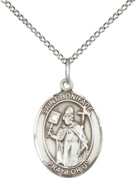 [8009SS/18SS] Sterling Silver Saint Boniface Pendant on a 18 inch Sterling Silver Light Curb chain