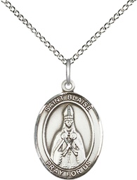 [8010SS/18SS] Sterling Silver Saint Blaise Pendant on a 18 inch Sterling Silver Light Curb chain