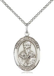 [8012SS/18SS] Sterling Silver Saint Alexander Sauli Pendant on a 18 inch Sterling Silver Light Curb chain