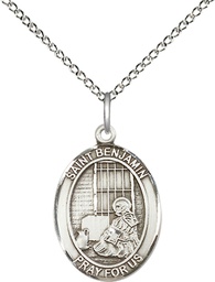 [8013SS/18SS] Sterling Silver Saint Benjamin Pendant on a 18 inch Sterling Silver Light Curb chain
