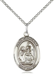 [8014SS/18SS] Sterling Silver Saint Catherine of Siena Pendant on a 18 inch Sterling Silver Light Curb chain