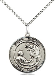 [8016RDSS/18SS] Sterling Silver Saint Cecilia Pendant on a 18 inch Sterling Silver Light Curb chain