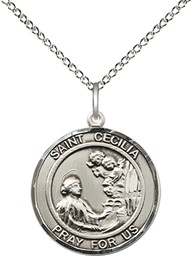 [8016RDSS/18SS] Sterling Silver Saint Cecilia Pendant on a 18 inch Sterling Silver Light Curb chain