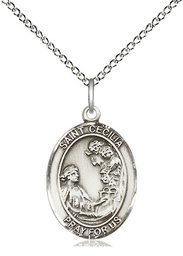 [8016SS/18SS] Sterling Silver Saint Cecilia Pendant on a 18 inch Sterling Silver Light Curb chain