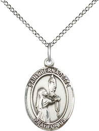 [8017SS/18SS] Sterling Silver Saint Bernadette Pendant on a 18 inch Sterling Silver Light Curb chain
