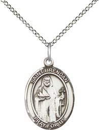 [8018SS/18SS] Sterling Silver Saint Brendan the Navigator Pendant on a 18 inch Sterling Silver Light Curb chain