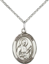 [8019SS/18SS] Sterling Silver Saint Camillus of Lellis Pendant on a 18 inch Sterling Silver Light Curb chain