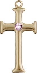 [6008GF-STN6] 14kt Gold Filled Cross Medal with a 3mm Light Amethyst Swarovski stone