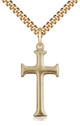 [6008GF/24G] 14kt Gold Filled Cross Pendant on a 24 inch Gold Plate Heavy Curb chain