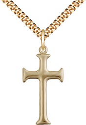 [6008GF/24G] 14kt Gold Filled Cross Pendant on a 24 inch Gold Plate Heavy Curb chain