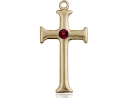 [6008KT-STN1] 14kt Gold Cross Medal with a 3mm Garnet Swarovski stone