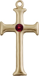 [6008KT-STN1] 14kt Gold Cross Medal with a 3mm Garnet Swarovski stone