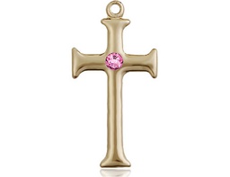 [6008KT-STN10] 14kt Gold Cross Medal with a 3mm Rose Swarovski stone