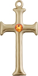 [6008KT-STN11] 14kt Gold Cross Medal with a 3mm Topaz Swarovski stone