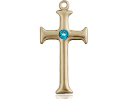 [6008KT-STN12] 14kt Gold Cross Medal with a 3mm Zircon Swarovski stone