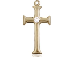 [6008KT-STN4] 14kt Gold Cross Medal with a 3mm Crystal Swarovski stone