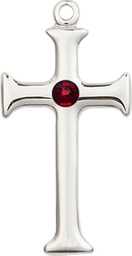 [6008SS-STN1] Sterling Silver Cross Medal with a 3mm Garnet Swarovski stone