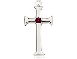 [6008SS-STN1] Sterling Silver Cross Medal with a 3mm Garnet Swarovski stone