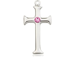 [6008SS-STN10] Sterling Silver Cross Medal with a 3mm Rose Swarovski stone