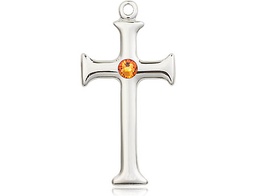 [6008SS-STN11] Sterling Silver Cross Medal with a 3mm Topaz Swarovski stone