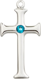 [6008SS-STN12] Sterling Silver Cross Medal with a 3mm Zircon Swarovski stone