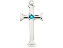 [6008SS-STN12] Sterling Silver Cross Medal with a 3mm Zircon Swarovski stone