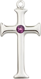 [6008SS-STN2] Sterling Silver Cross Medal with a 3mm Amethyst Swarovski stone