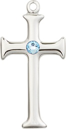 [6008SS-STN3] Sterling Silver Cross Medal with a 3mm Aqua Swarovski stone