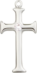 [6008SS-STN4] Sterling Silver Cross Medal with a 3mm Crystal Swarovski stone