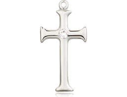 [6008SS-STN4] Sterling Silver Cross Medal with a 3mm Crystal Swarovski stone