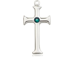 [6008SS-STN5] Sterling Silver Cross Medal with a 3mm Emerald Swarovski stone