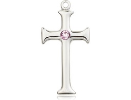 [6008SS-STN6] Sterling Silver Cross Medal with a 3mm Light Amethyst Swarovski stone