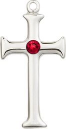 [6008SS-STN7] Sterling Silver Cross Medal with a 3mm Ruby Swarovski stone