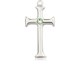 [6008SS-STN8] Sterling Silver Cross Medal with a 3mm Peridot Swarovski stone