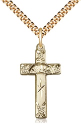 [6009GF/24G] 14kt Gold Filled Cross Pendant on a 24 inch Gold Plate Heavy Curb chain