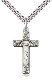 [6009SS/24S] Sterling Silver Cross Pendant on a 24 inch Light Rhodium Heavy Curb chain